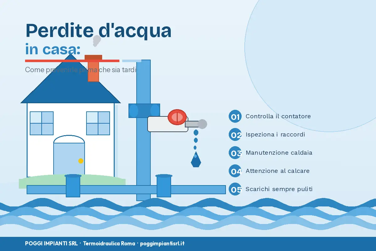 Infografica sulle perdite d'acqua in casa – Poggi Impianti Roma